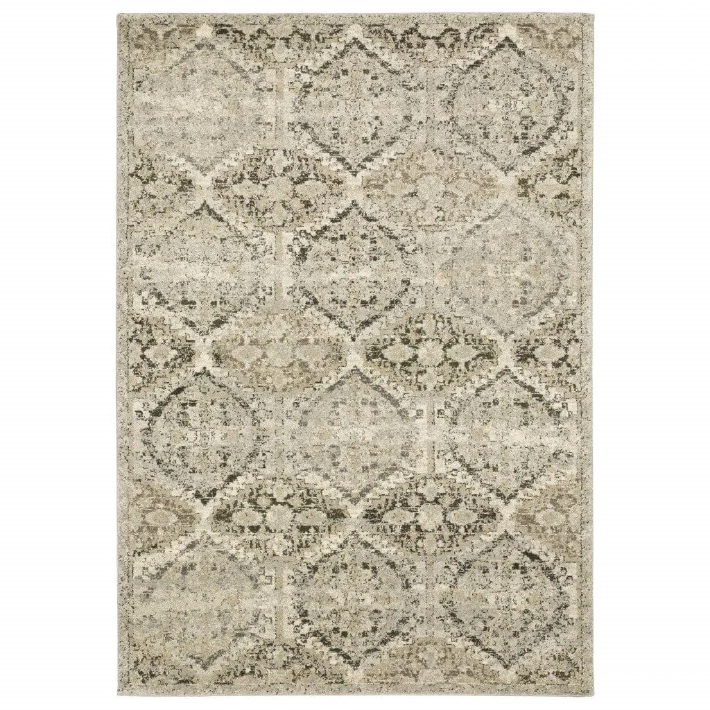 10' X 13' Ivory And Gray Floral Trellis Indoor Area Rug