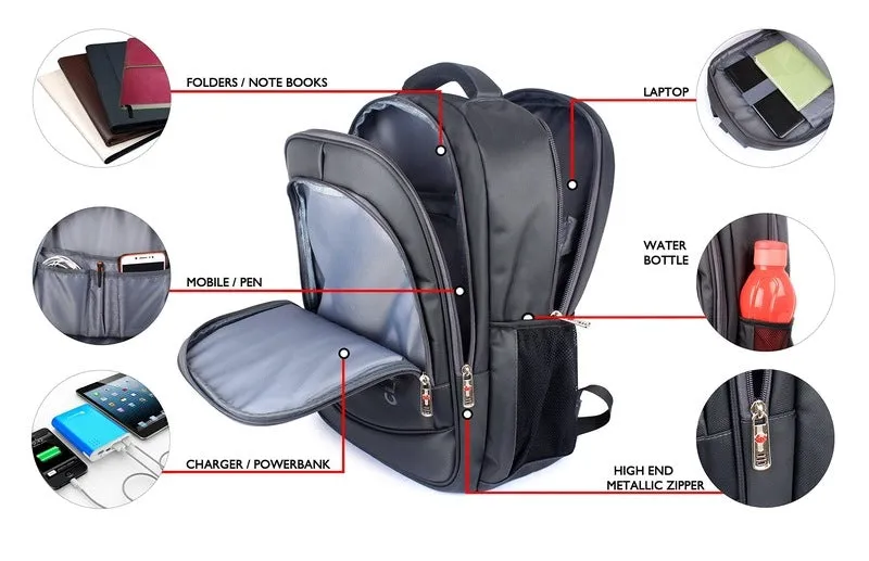 30L Laptop Backpack with Cushioned Sleeve & 3 Compartments | Adjustable Straps | Grey
