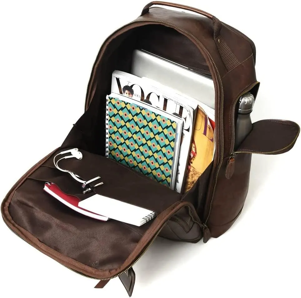Alpha Brown Multi Pockets Buffalo Leather Backpack