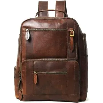 Alpha Brown Multi Pockets Buffalo Leather Backpack