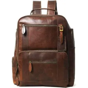 Alpha Brown Multi Pockets Buffalo Leather Backpack