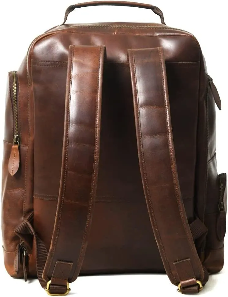Alpha Brown Multi Pockets Buffalo Leather Backpack