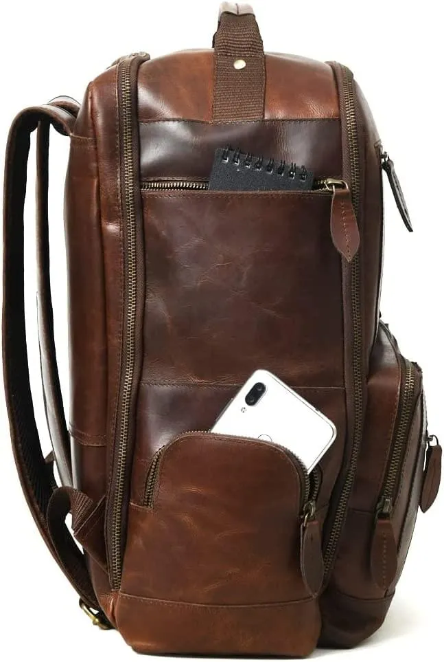 Alpha Brown Multi Pockets Buffalo Leather Backpack