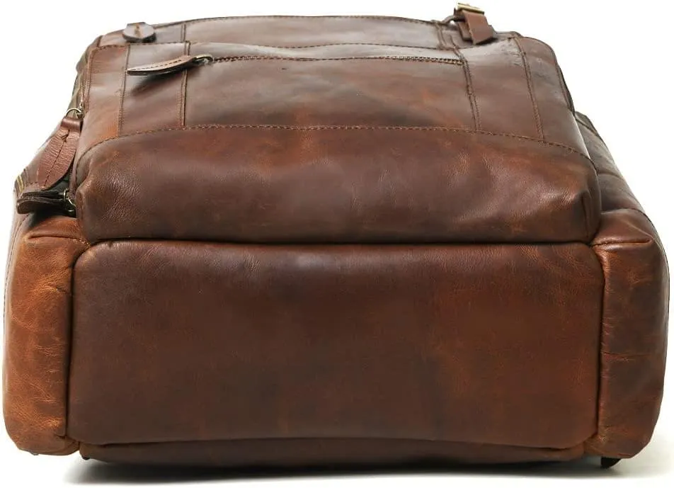 Alpha Brown Multi Pockets Buffalo Leather Backpack
