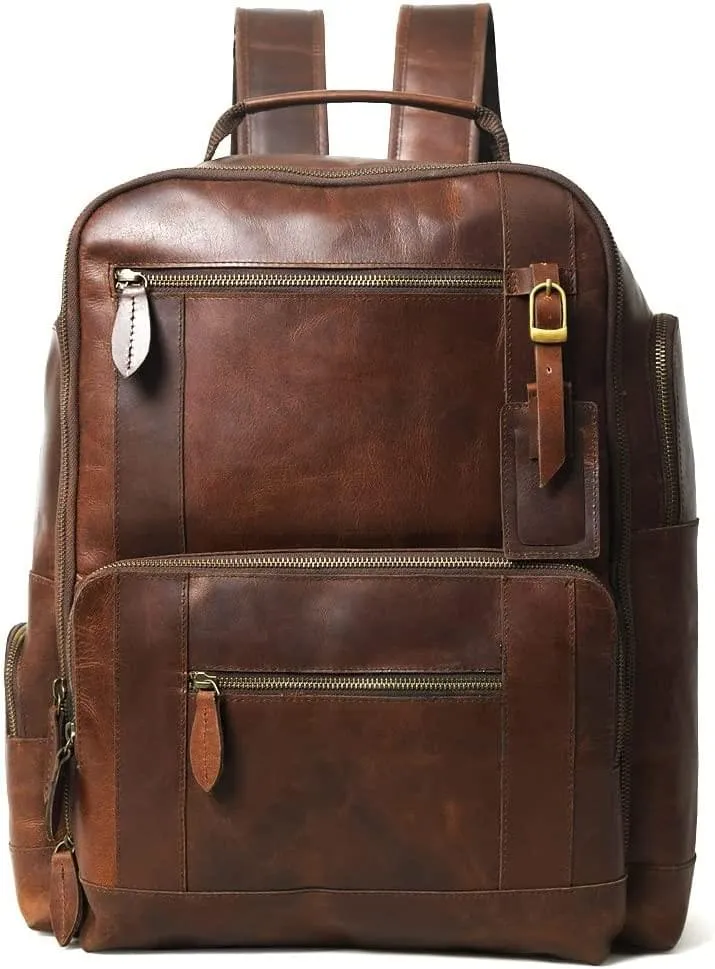 Alpha Brown Multi Pockets Buffalo Leather Backpack