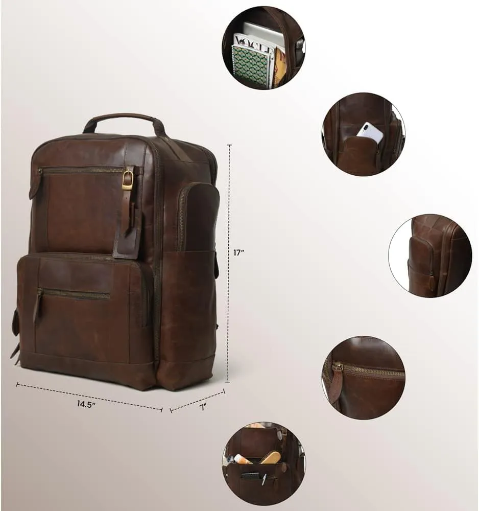 Alpha Brown Multi Pockets Buffalo Leather Backpack