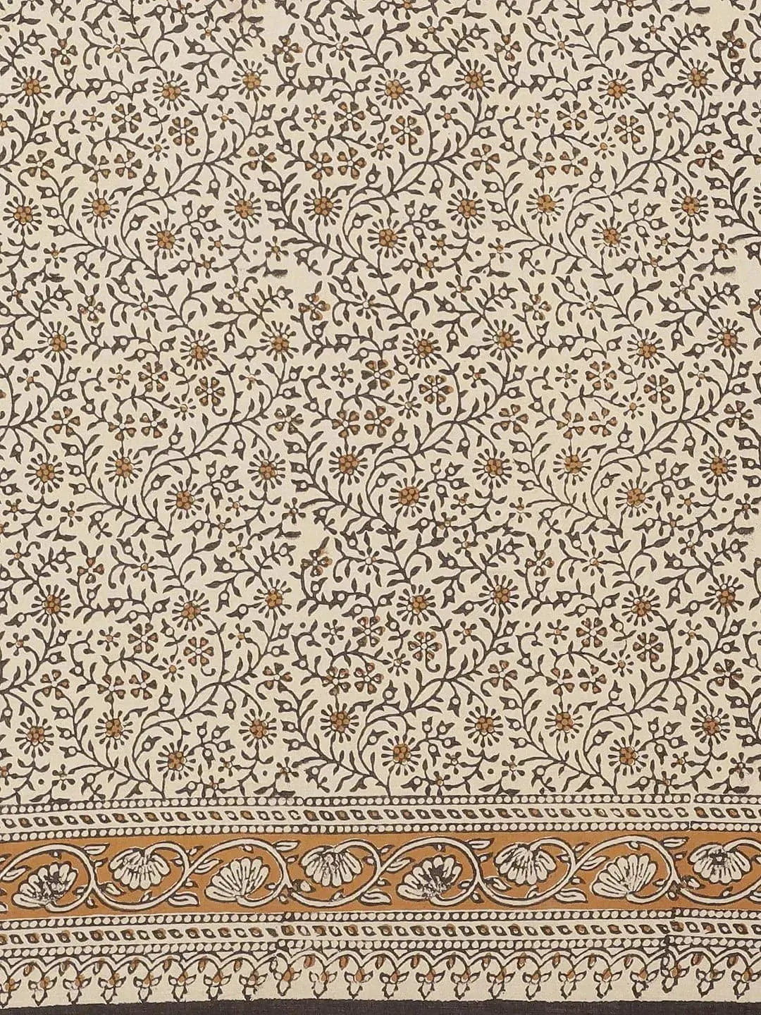 Beige Printed Cotton Saree