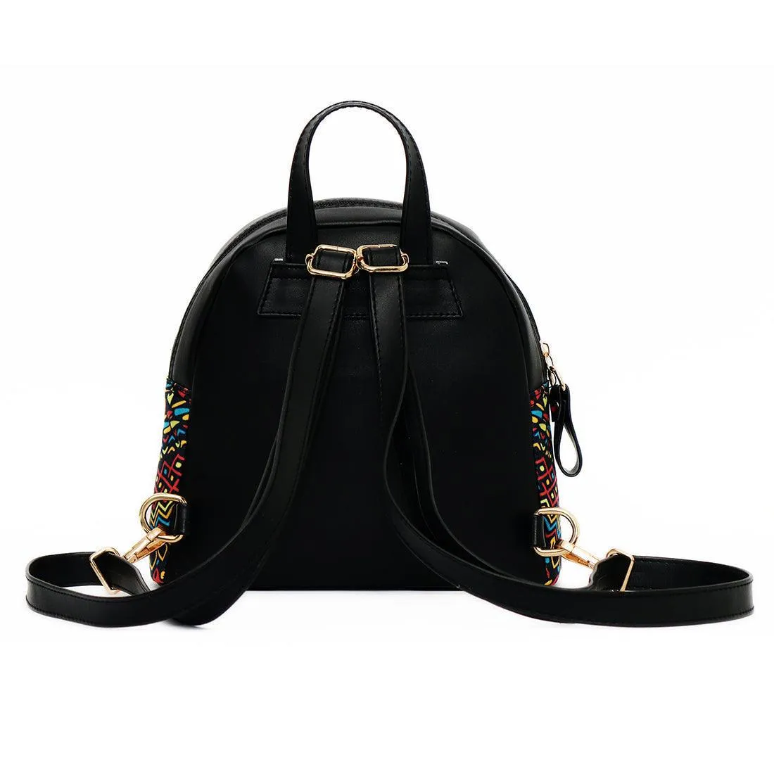 Black Mini Backpack Orange Pattern