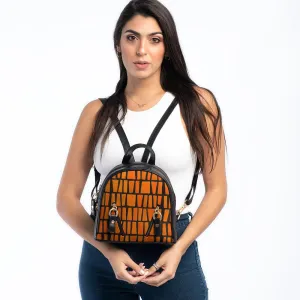 Black Mini Backpack Orange Pattern