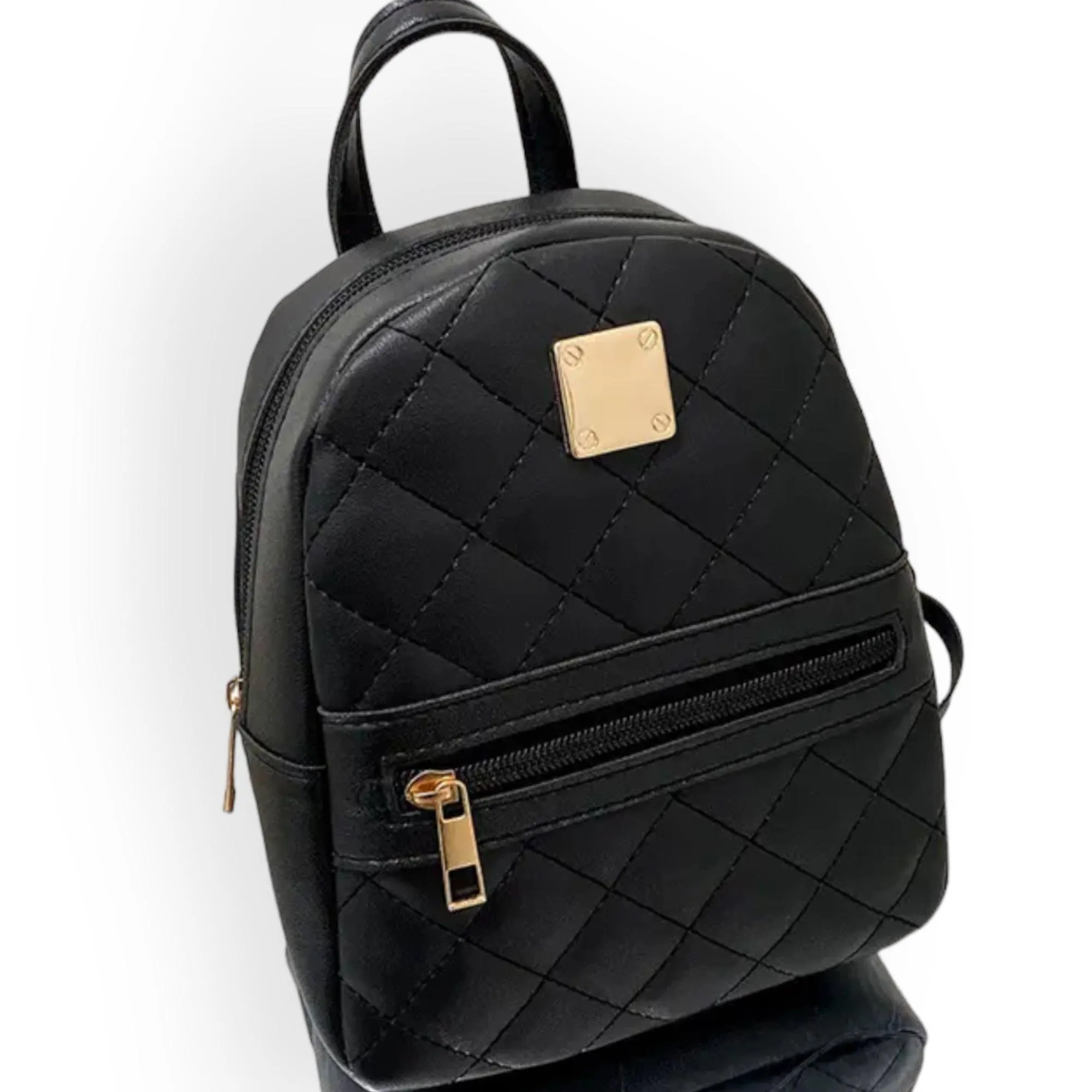 Black Quilted Mini Backpack Bag