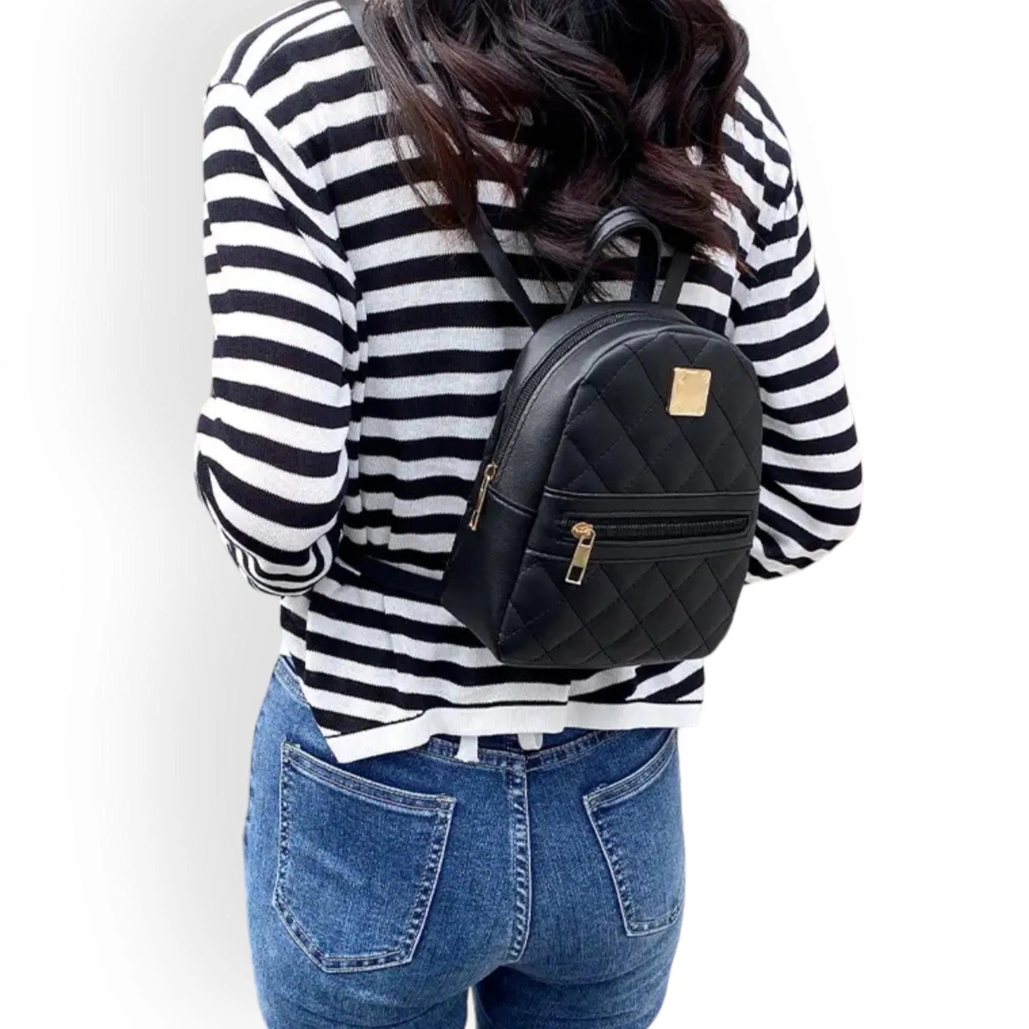 Black Quilted Mini Backpack Bag