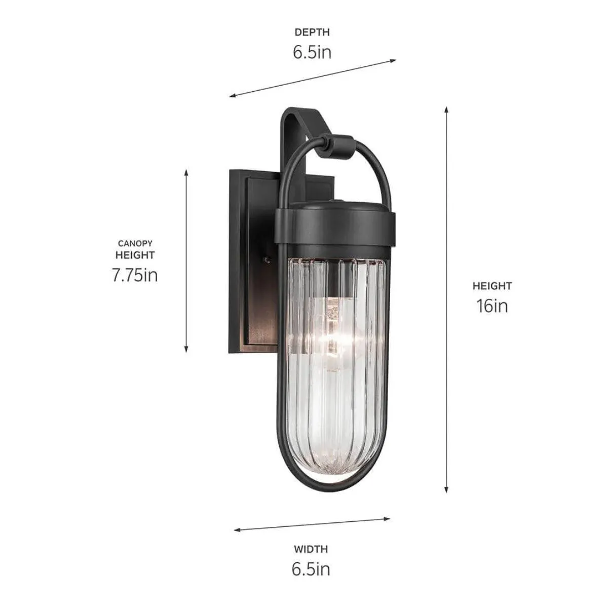 Brix 16 In 1-Light Outdoor Wall Light With Clear Glass, Black Finish