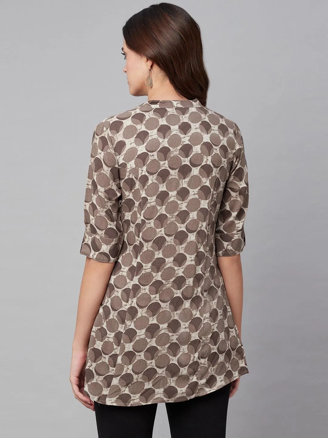 Brown Floral Rayon A-line Shirts Style Top