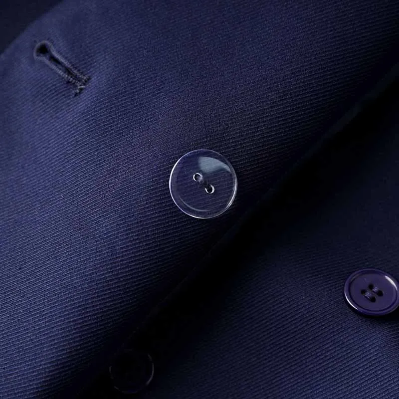 Buttoned Navy Blue Blazer Double Breasted Jacket Elegant Style Coat