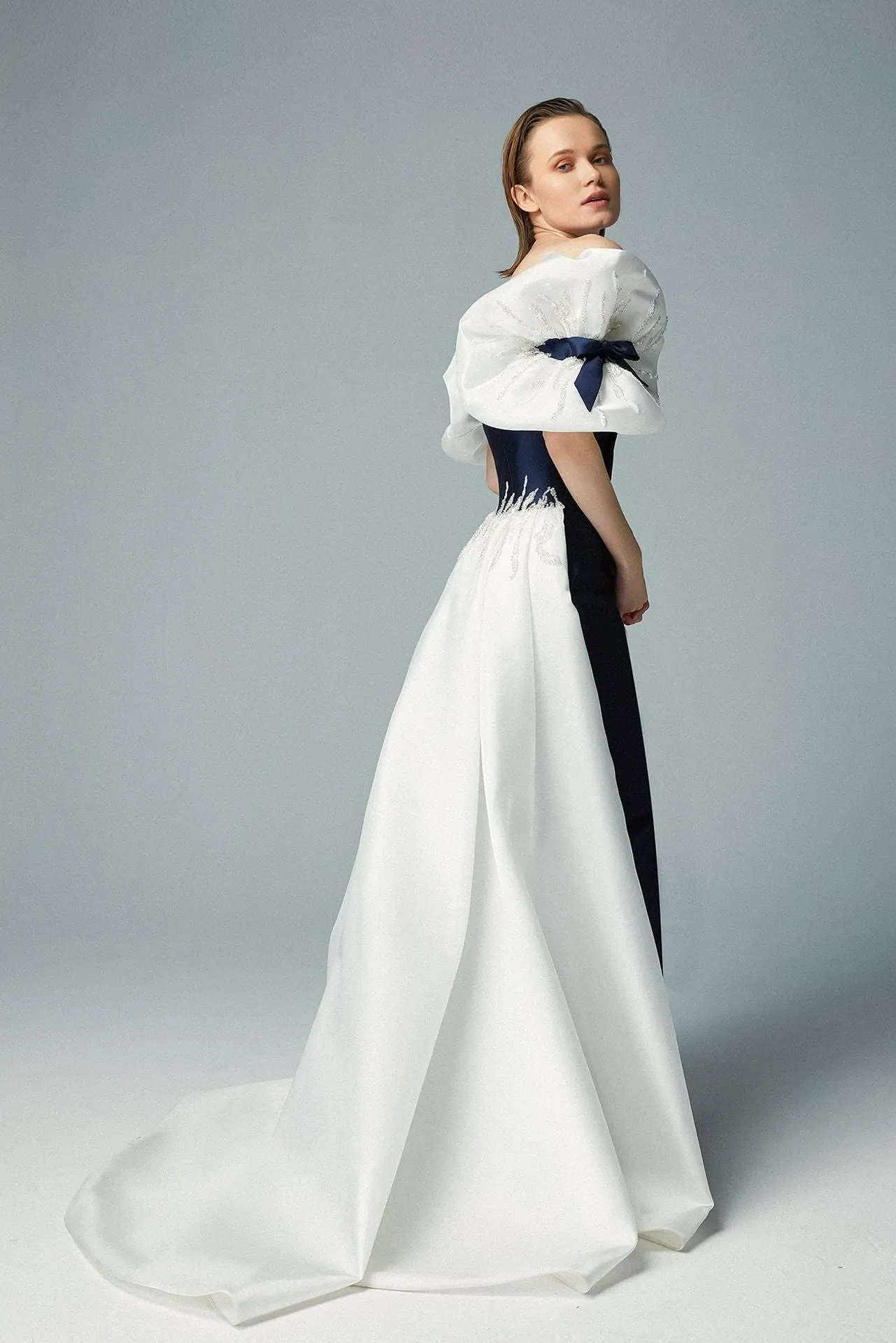 Cadi and Organza Off-The-Shoulder Dress with Overskirt