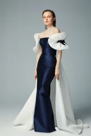 Cadi and Organza Off-The-Shoulder Dress with Overskirt