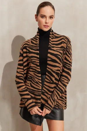 Camel Cashmere Wool Zebra Women's Cardigan