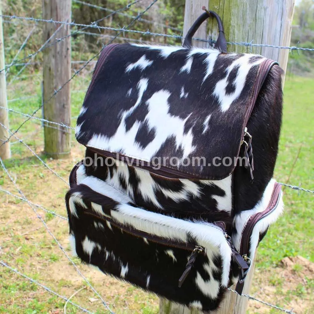 Classic Black White Cowhide Backpack Purse