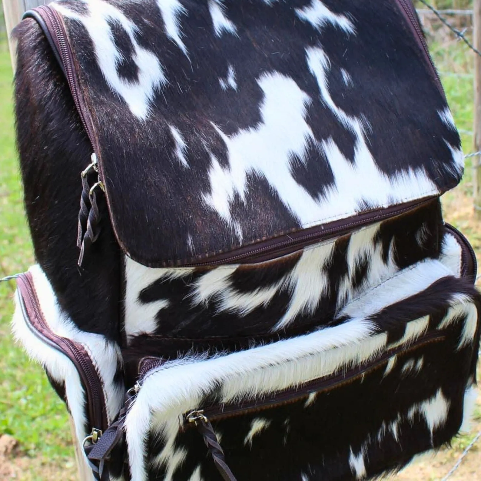 Classic Black White Cowhide Backpack Purse