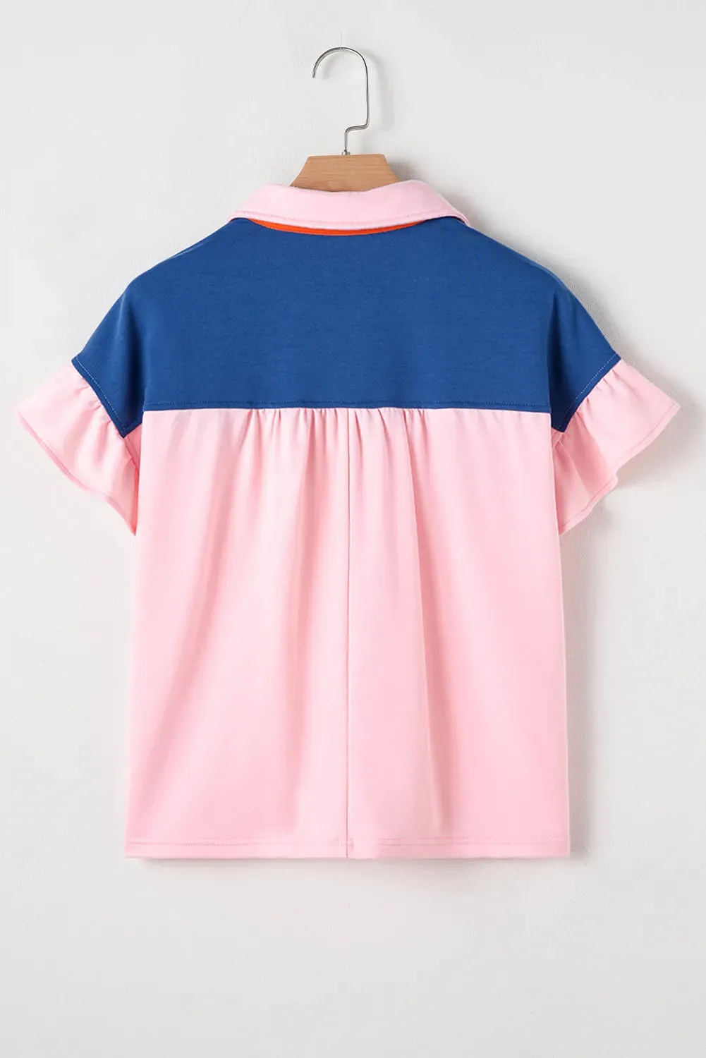 Colorblock Buttoned V-Neck Summer T-Shirt