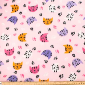 Colourful Cats & Paws on Pink Printed Polar Fleece Design 121