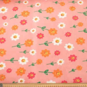 Colourful Daisies on Pink Printed Polar Fleece Design 100