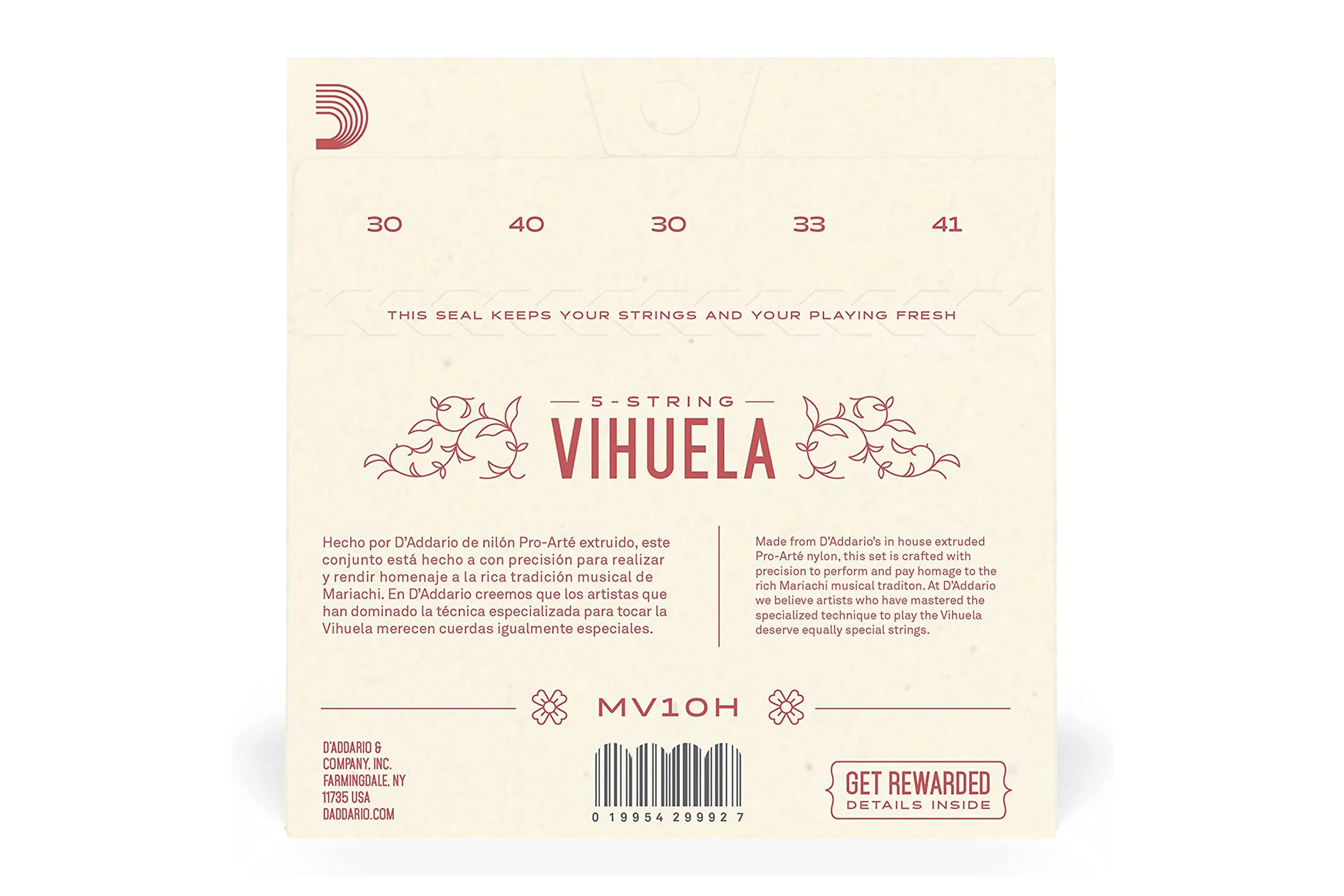 D'Addario MV10H Pro-Arté Nylon 5-String Vihuela Strings - Hard Tension .030-.041