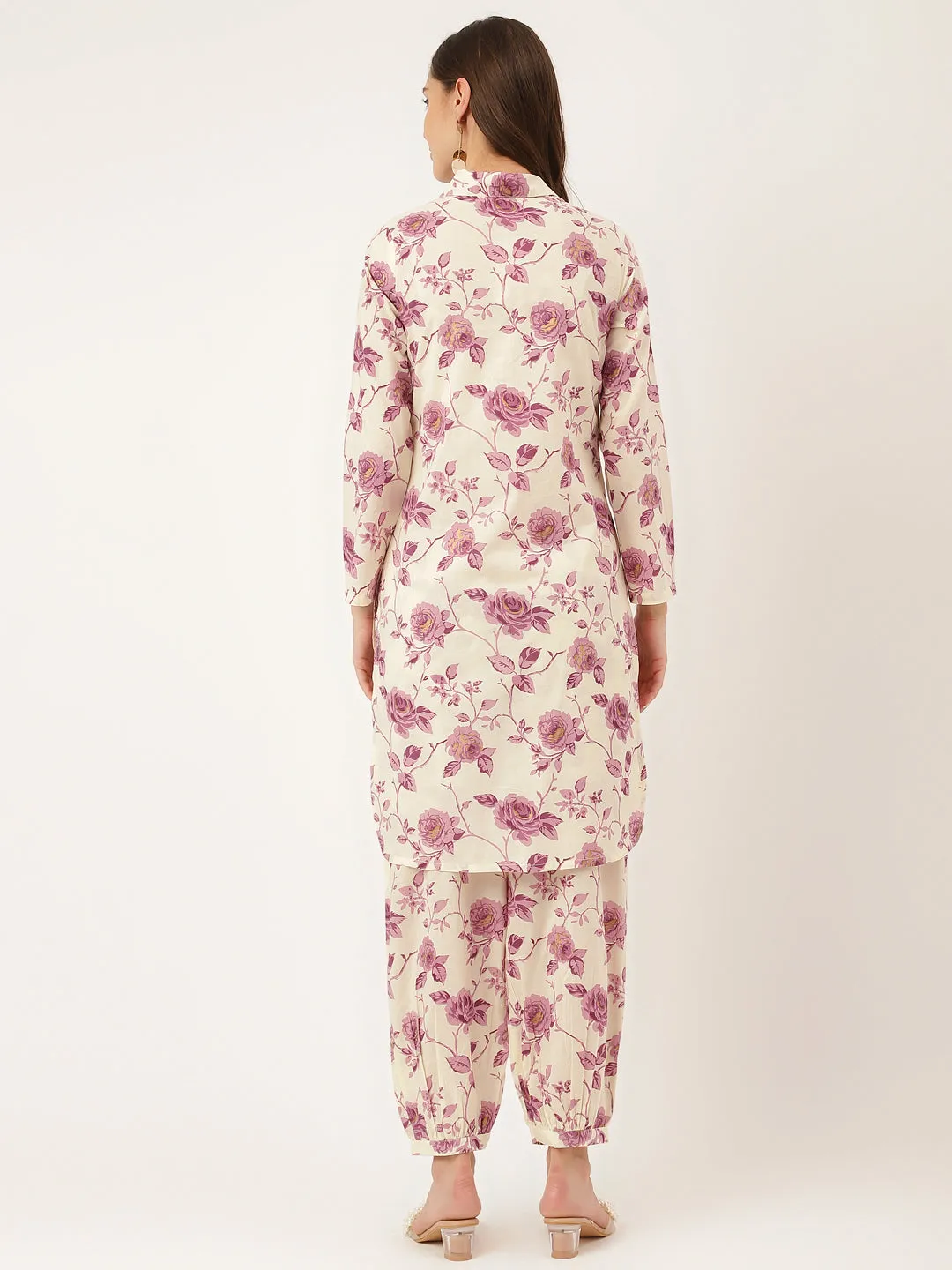 Divena Purple Floral Print Cotton Co-ord Set