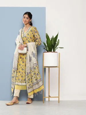 Divena Yellow Pure Chanderi Kurta Pant Set with Dupatta