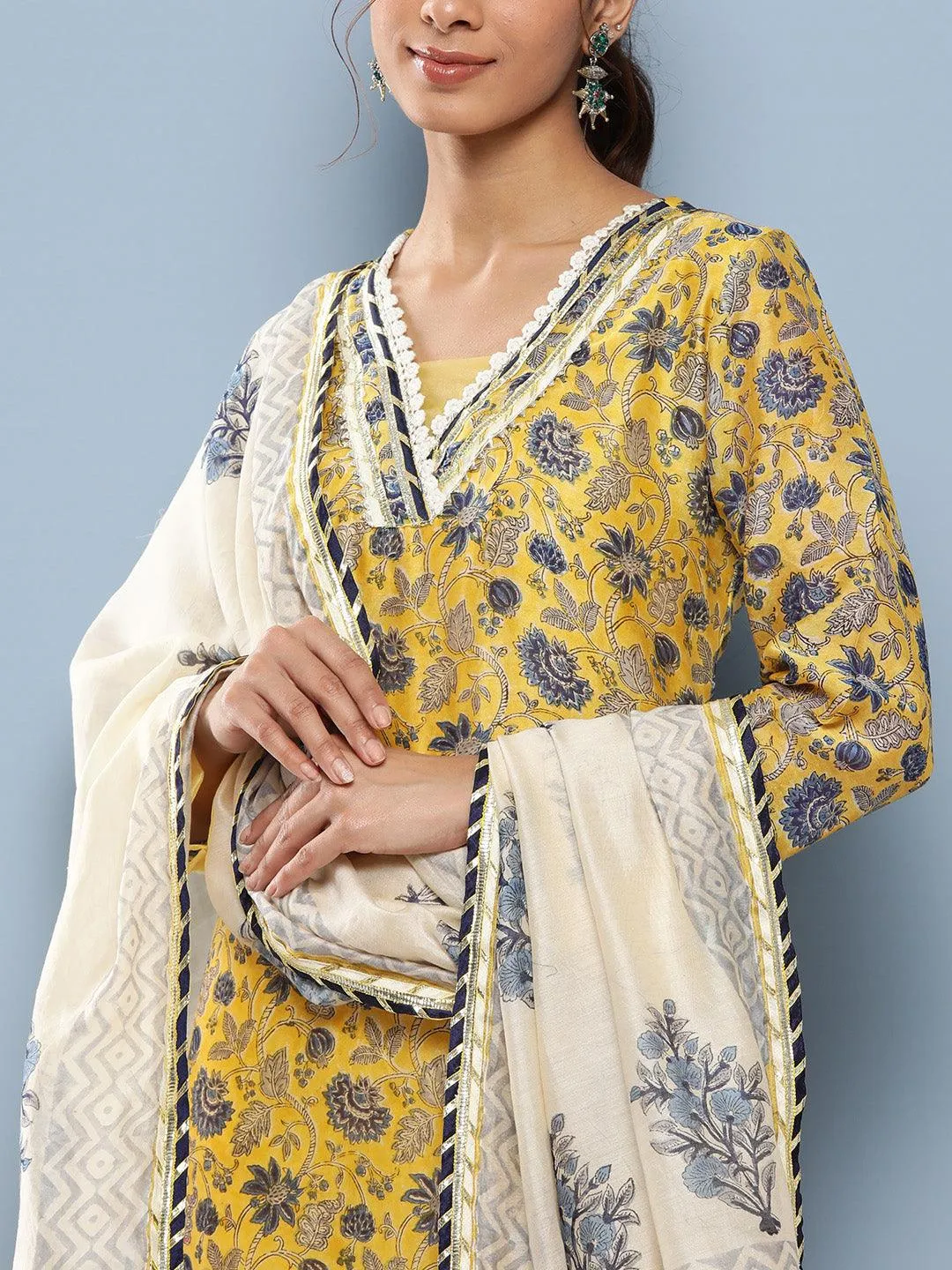 Divena Yellow Pure Chanderi Kurta Pant Set with Dupatta
