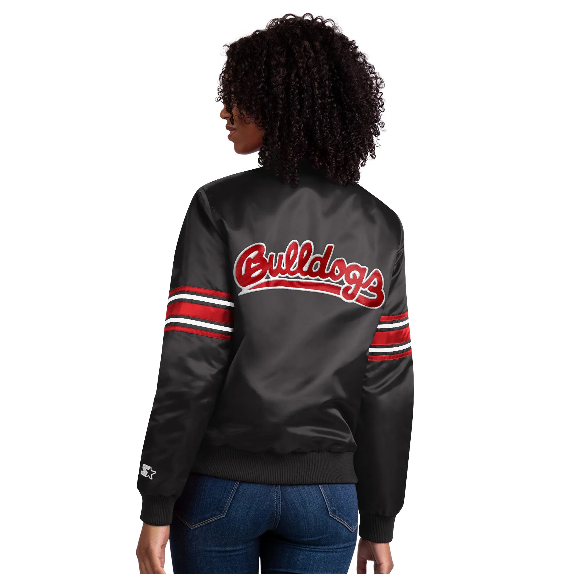 FRESNO STATE BULLDOGS WOMEN'S LINE UP BLACK SATIN JACKET