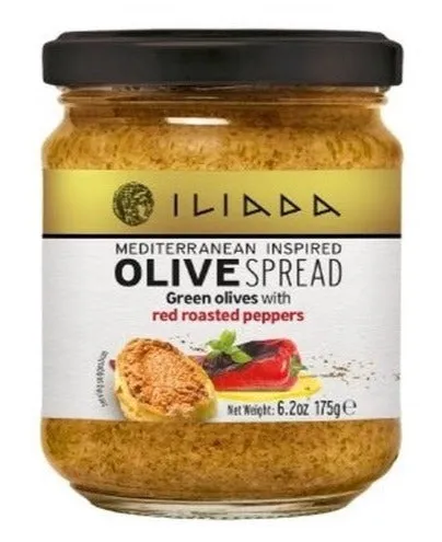 Green Olive Spread with Red Roasted Peppers by Iliada, 175gr