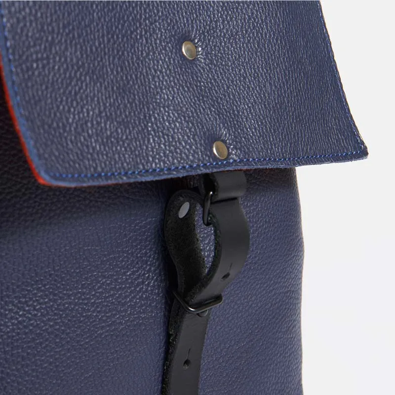 Italian Leather and Wool Felt Backpack - Navy Blue and Orange