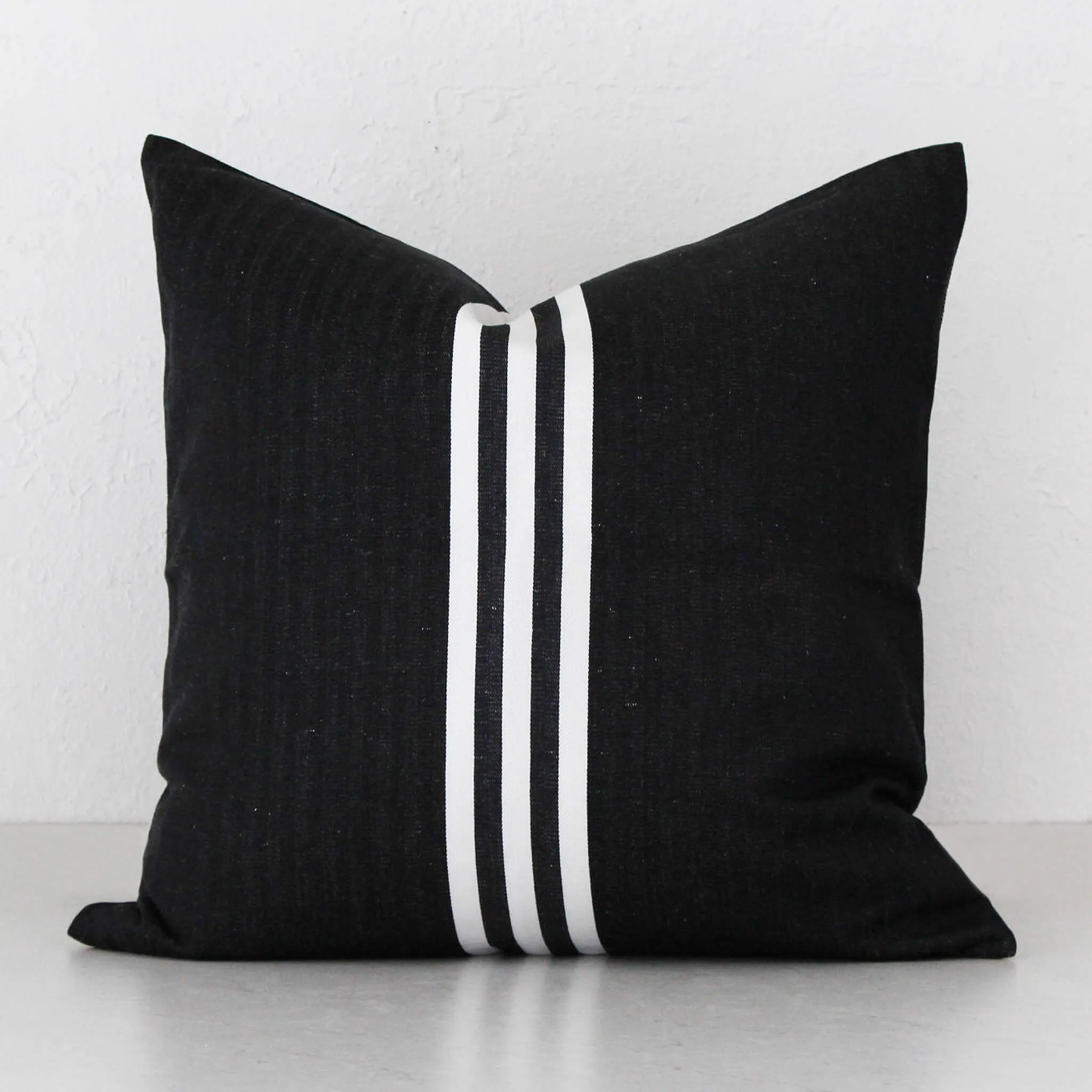 KUTA HERRINGBONE CUSHION  | 55X55CM  |  BLACK BASE   WHITE STRIPE