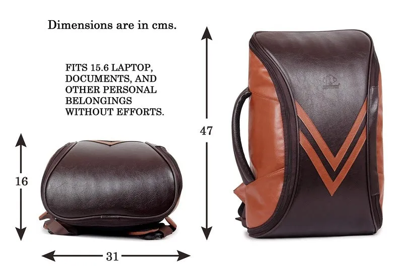 Laptop Backpack with Faux Leather, Adjustable Straps | 15.6 inch | Chocolate Brown