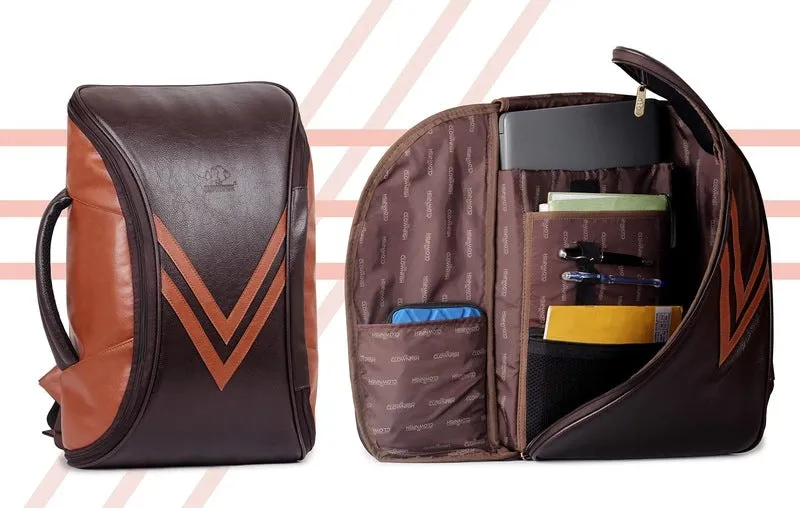 Laptop Backpack with Faux Leather, Adjustable Straps | 15.6 inch | Chocolate Brown