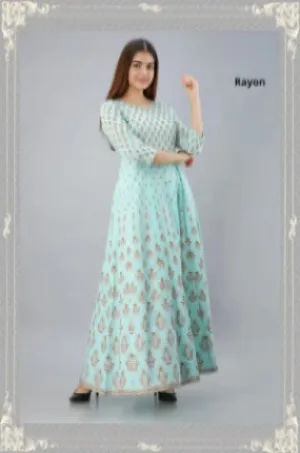 Long Gown Kurti in Light blue Rayon for Charming women