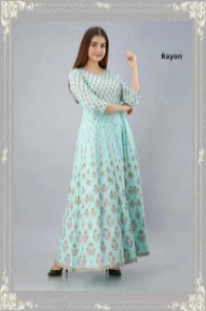 Long Gown Kurti in Light blue Rayon for Charming women