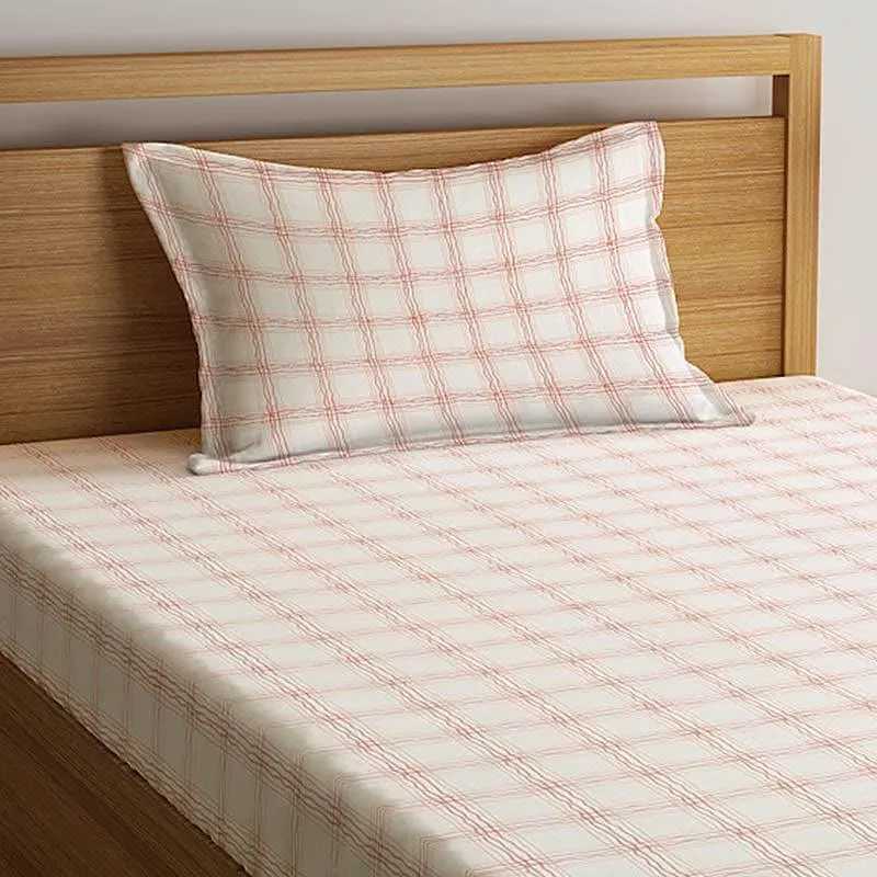 Milly Checkered Bedsheet - Peach