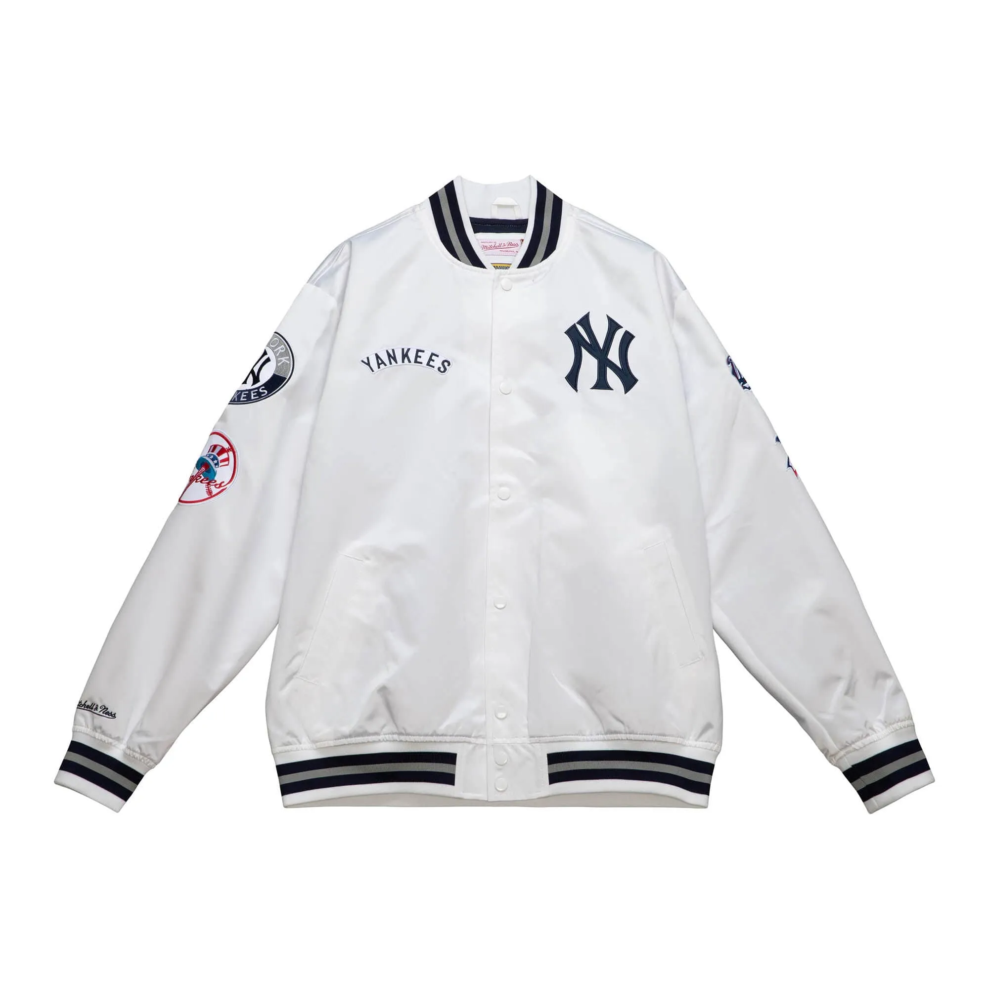 NEW YORK YANKEES MEN'S MITCHELL & NESS CITY COLLECTION LIGHTWEIGHT SATIN JACKET - WHITE