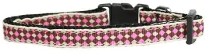 Pink Checkers Nylon Dog Collar XS