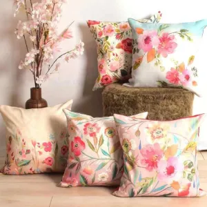 Printed Bagh Polyester Cushion Covers | Set of 5 | 16 x 16 inches