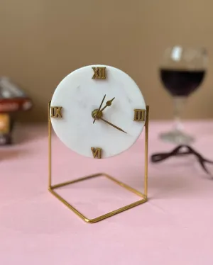 Round Marble Desktop Clock With Stand | 5 x 5 x 6 inches