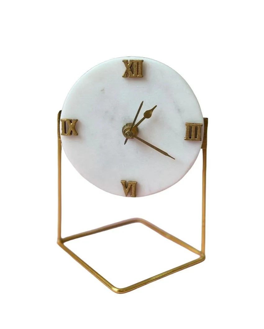 Round Marble Desktop Clock With Stand | 5 x 5 x 6 inches