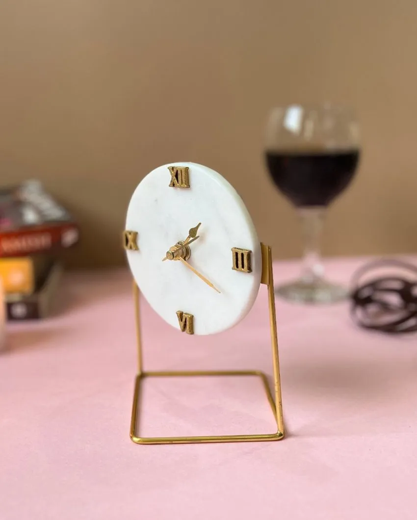 Round Marble Desktop Clock With Stand | 5 x 5 x 6 inches