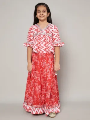 Stylish Alia Cut Top with Printed Skirt for Girls