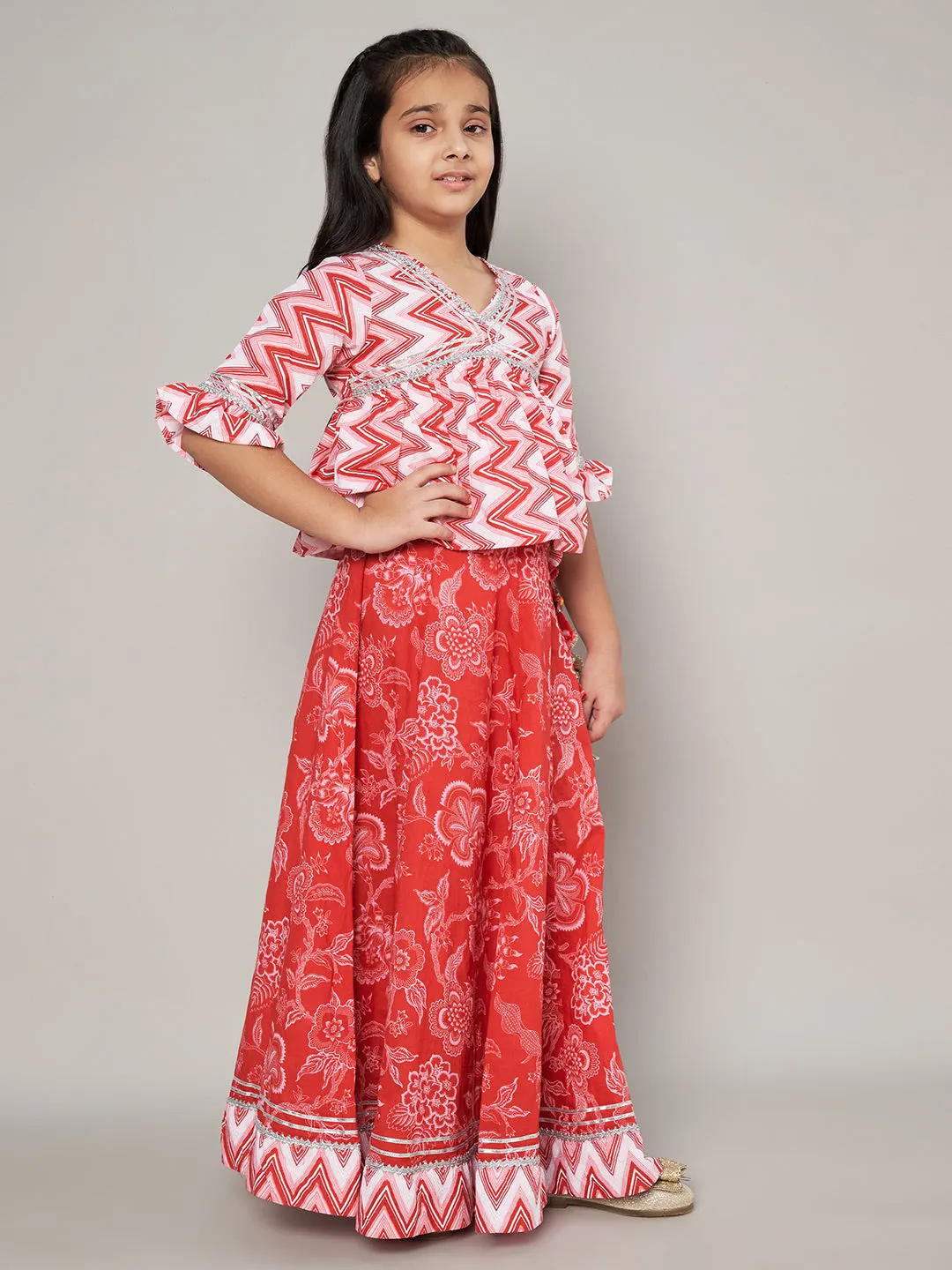 Stylish Alia Cut Top with Printed Skirt for Girls