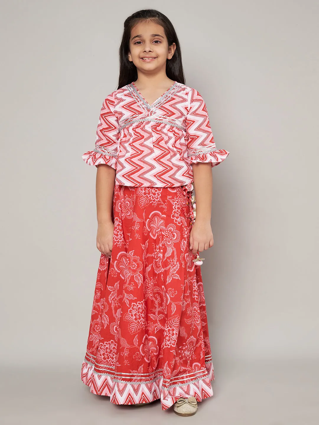 Stylish Alia Cut Top with Printed Skirt for Girls