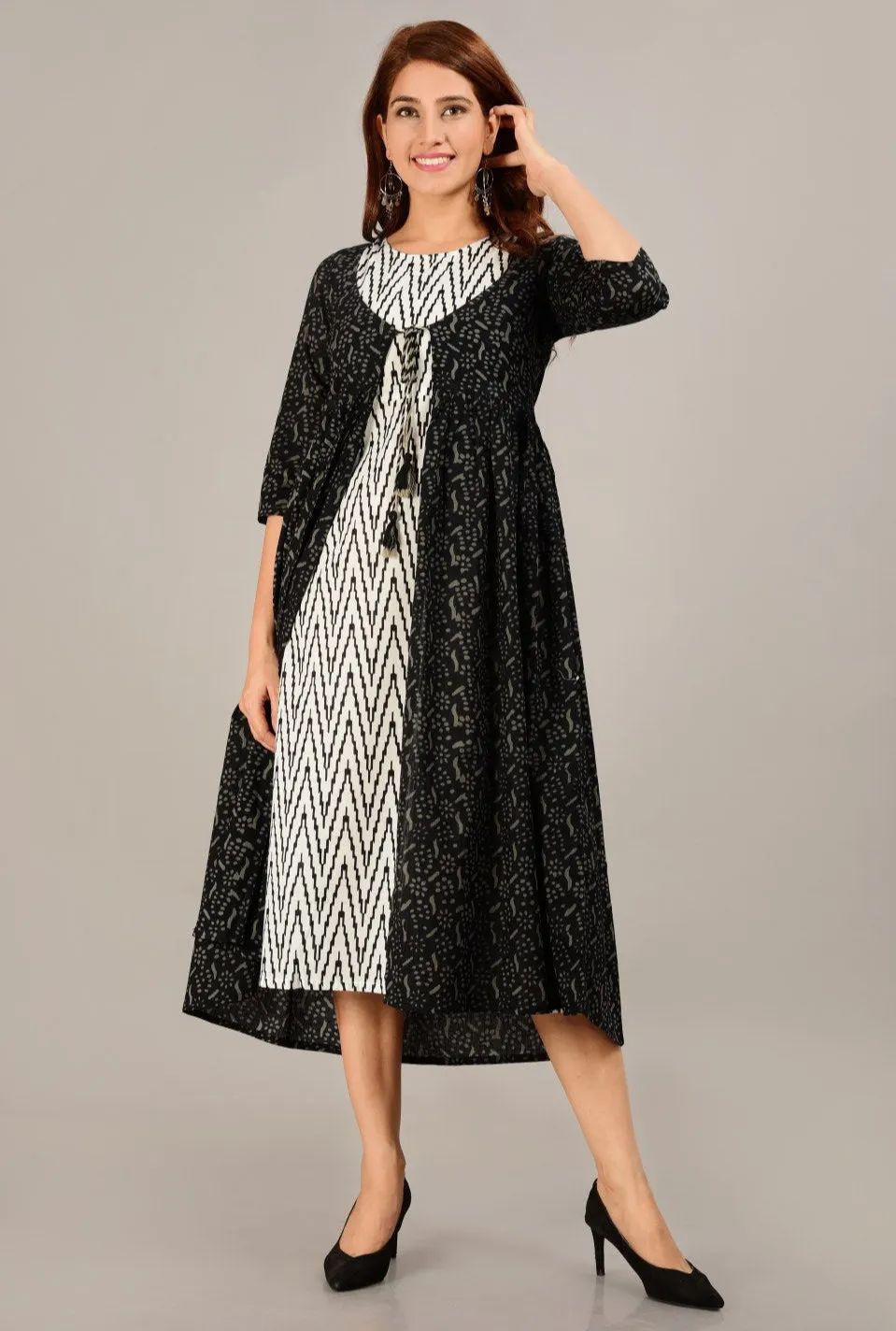 Trendy Cotton Shrug Set with Sleeveless Inner Dress for Women